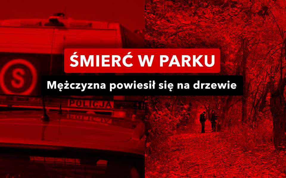 Śmierć w łęczyckim parku - mężczyzna powiesił się na drzewie. Teren zabezpiecza policja