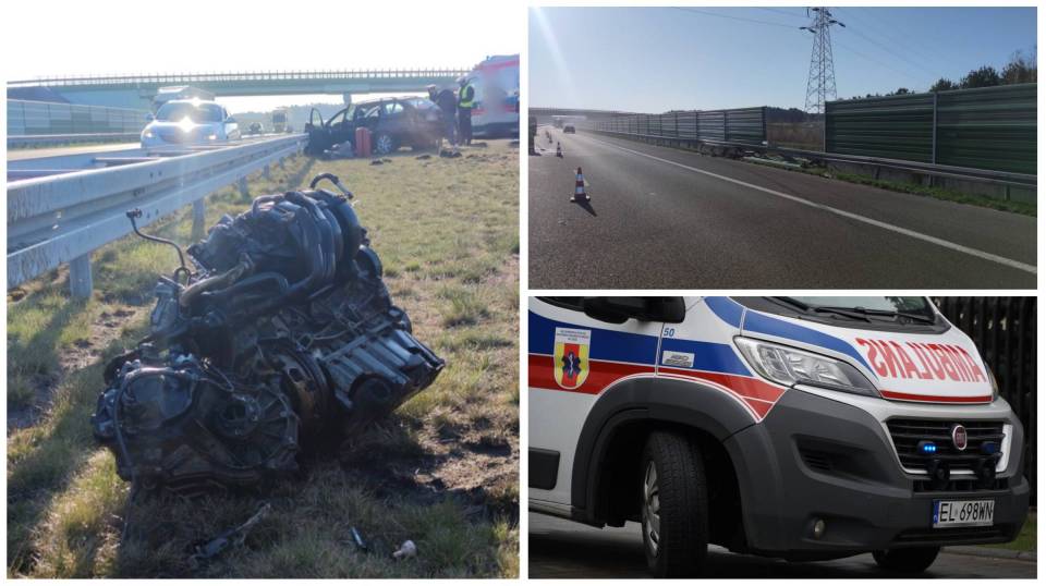 Niebezpieczny wypadek na autostradzie A2. Cztery osoby, w tym dzieci, trafiły do szpitala