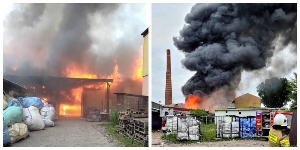 Kłęby czarnego dymu nad Ozorkowem. Strażacy walczą z dużym pożarem