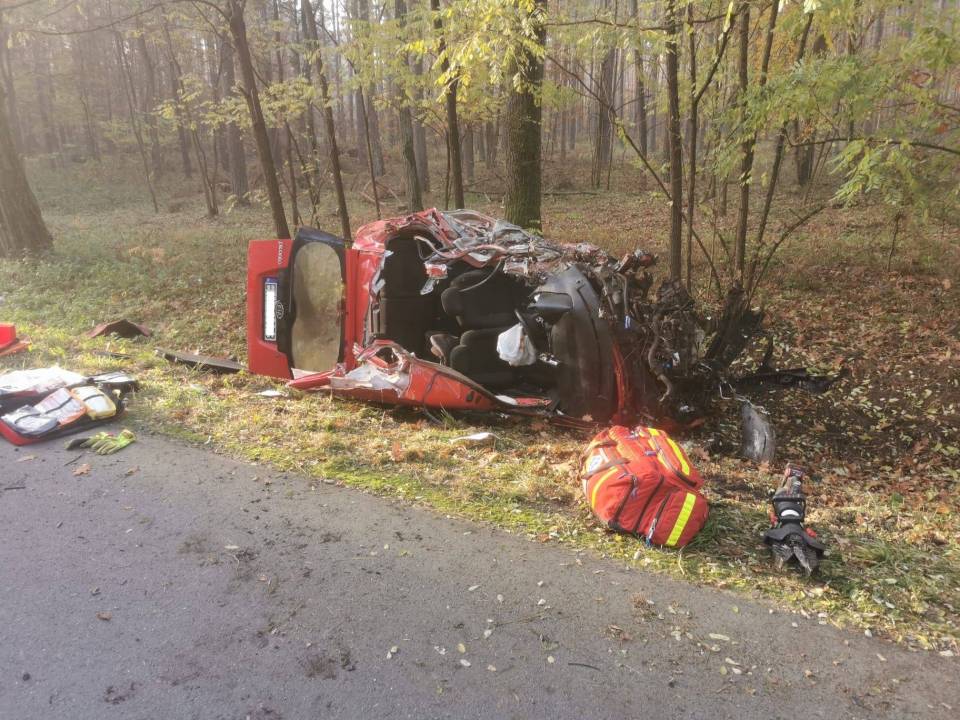 Śmiertelny wypadek w gminie Działoszyn. Nie żyje 33-letni kierowca z Kii [Foto]